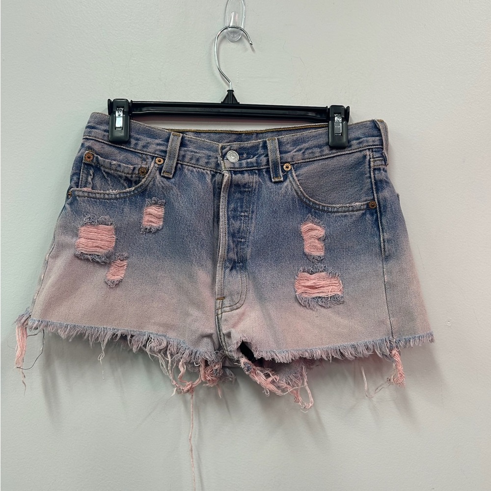 Levi’s Women’s Distressed Pink and Blue Denim‎ Shorts Size 31x32